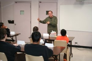 Hank Garrett speaking to young inmates at the IDA Juvenile Detention Center.